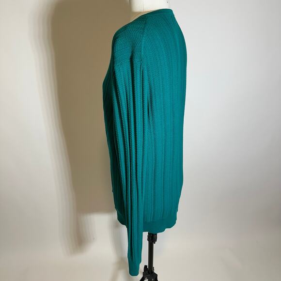 Lands End Green V-Neck Cotton Herringbone Knit Sweater Mens Size Large L 42-44 - Picture 3 of 7